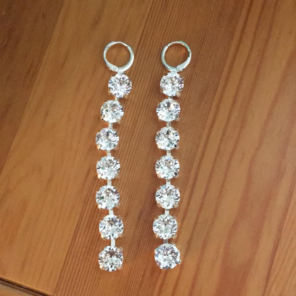 Stunning Silver Crystal Drop Statement Earrings - Picture 13 of 15